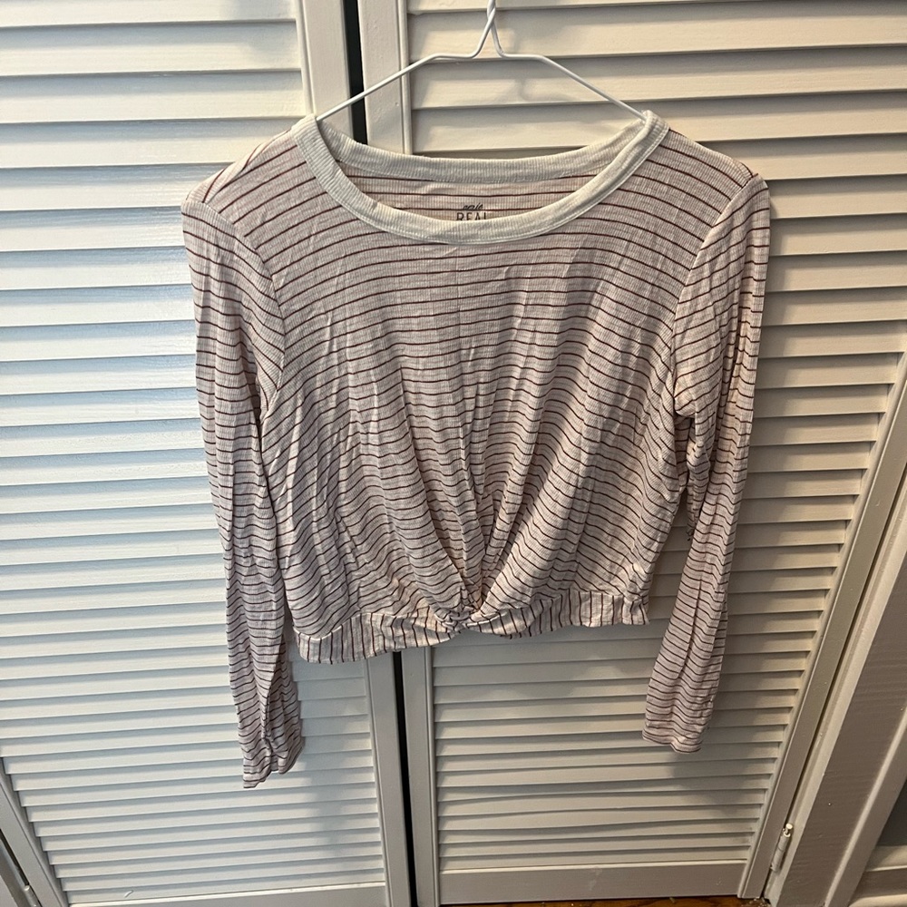 Aerie Real Soft Medium pink stripes long sleeved crop top